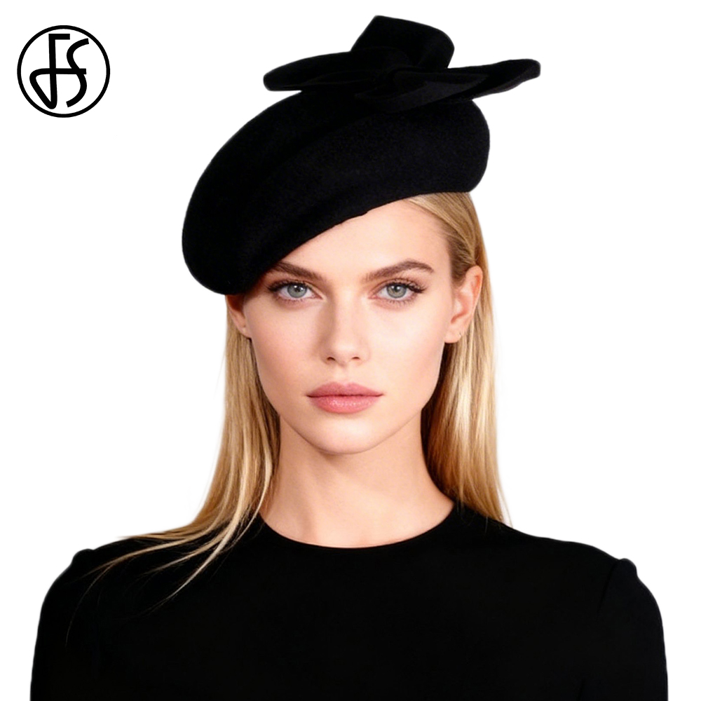 FS Black White Wool Fascinator - Beret French Wool ulasan dan harga