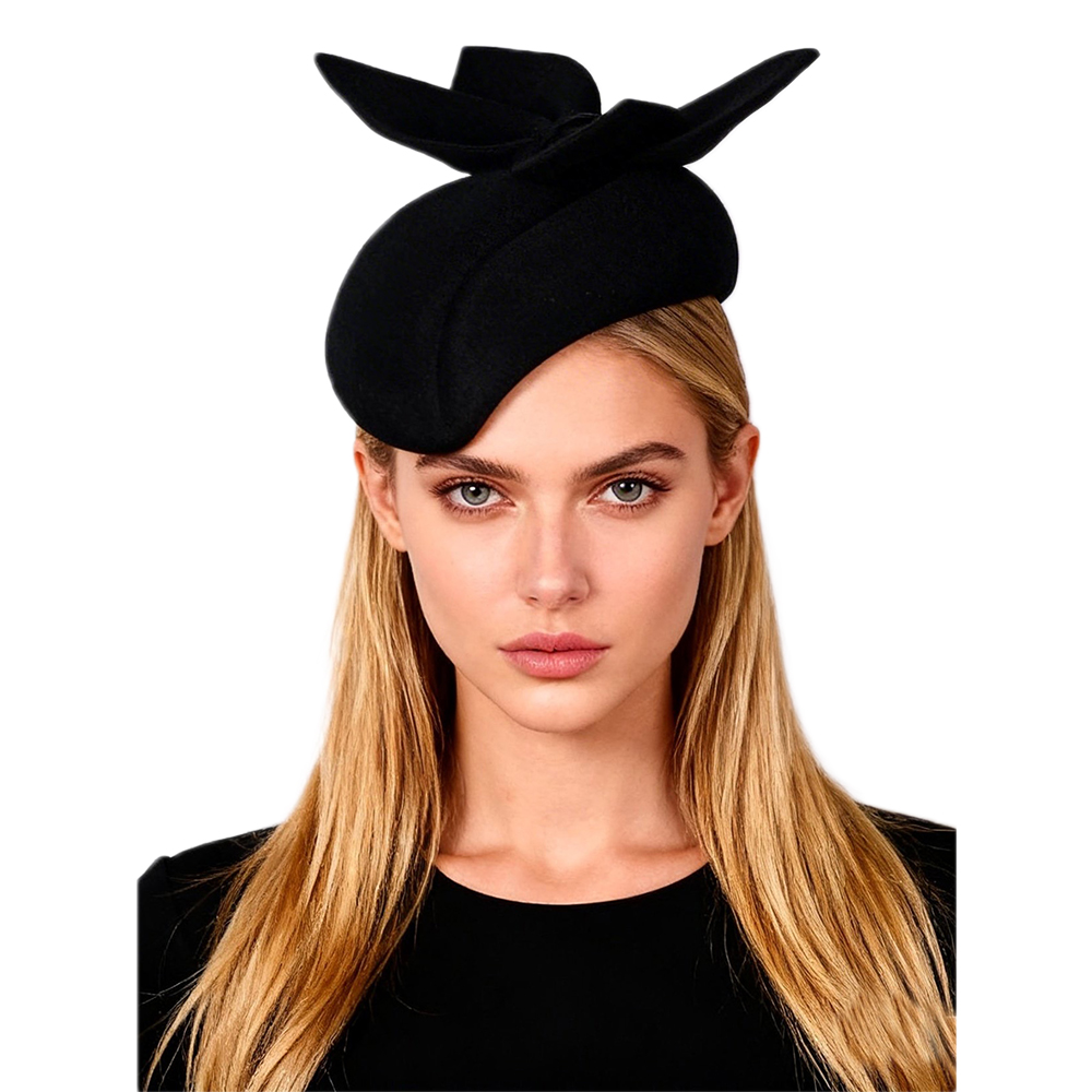 FS Black White Wool Fascinator - Beret French Wool ulasan dan harga