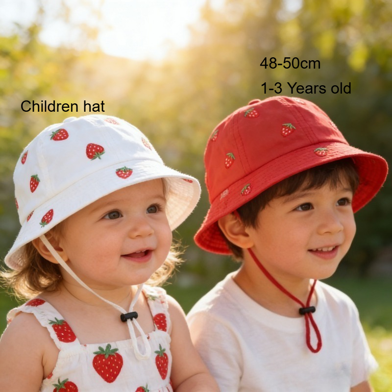 Girl Fisherman Hat with Strawb - Bucket Hat Cotton ulasan dan harga