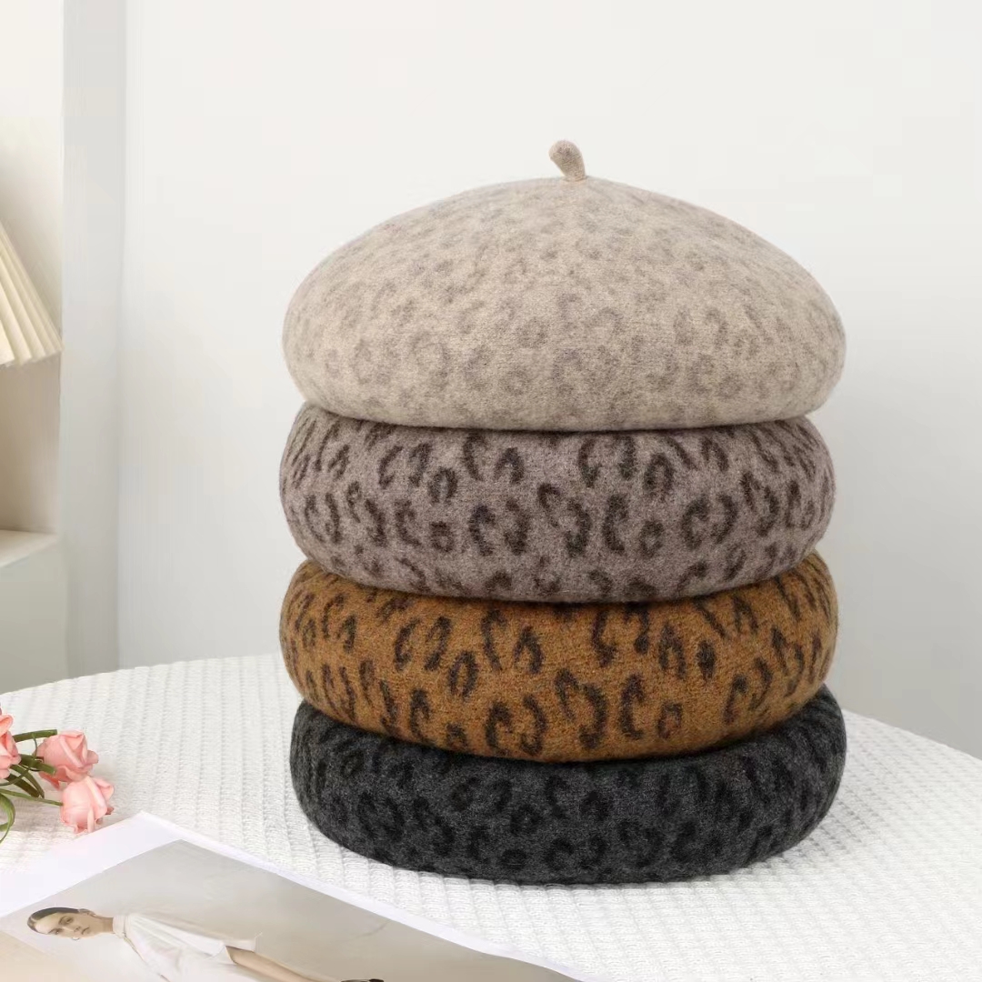 New Leopard Print Autumn Winte - Beret French Wool ulasan dan harga